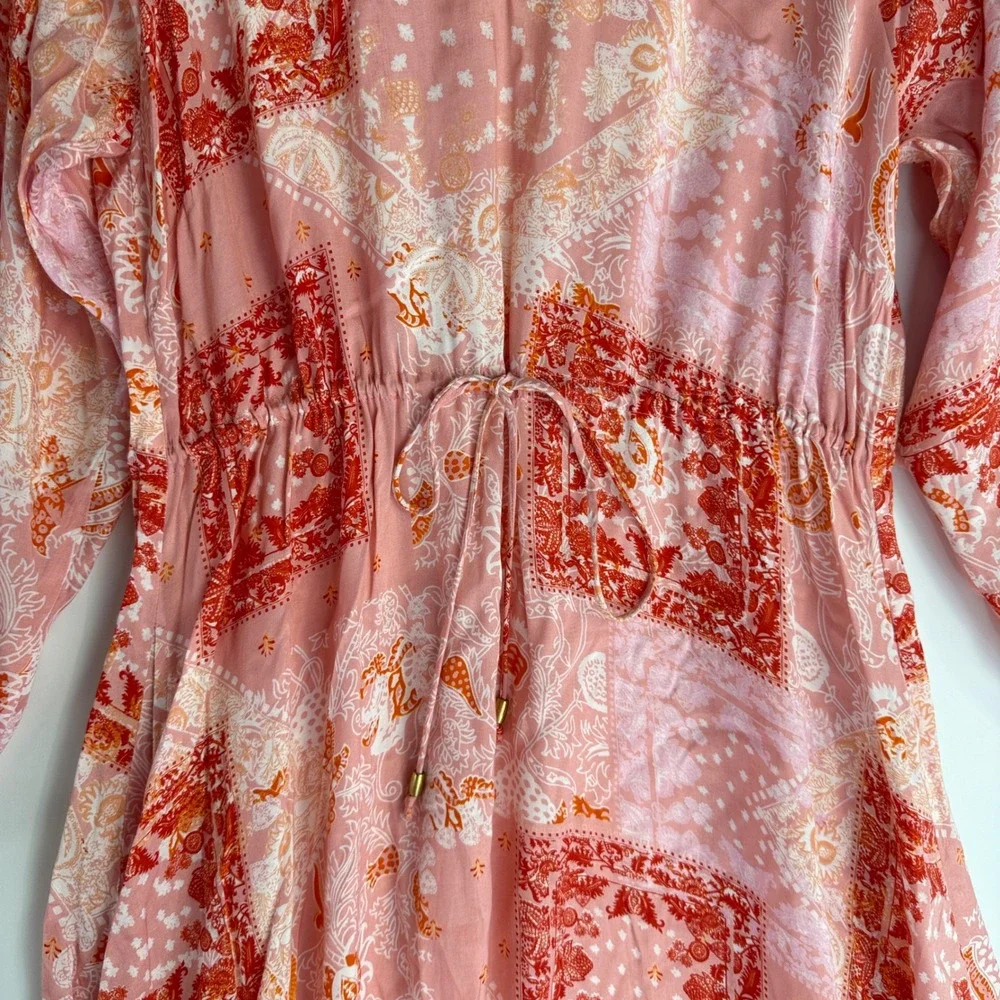 Roller Rabbit Maxi Dress Womens Size M Pink Red Patchwork Bandana Boho Tiered - Picture 4 of 13